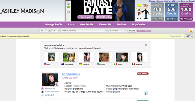 'Online Girls' Screenshot Of Ashley Madison Website