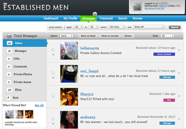 Inbox screenshot of Established Men